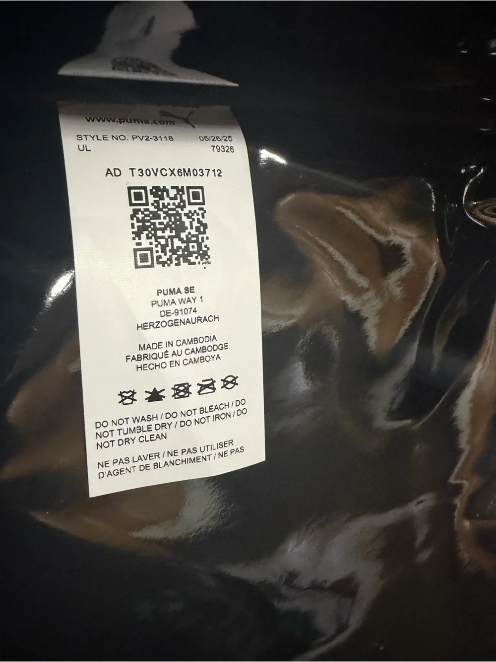 NWT Puma Black Shoe Bag with Gold Logo with detachable strap